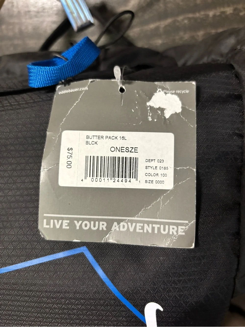 NWT Eddie Bauer Black Butter Pack 16L Backpack with Blue Accents